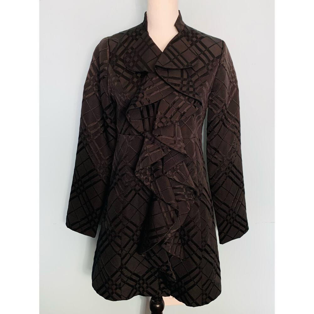 Anthropologie Tabitha Dusk Ruffles Textured Plaid Coat Size 2 - Picture 6 of 8